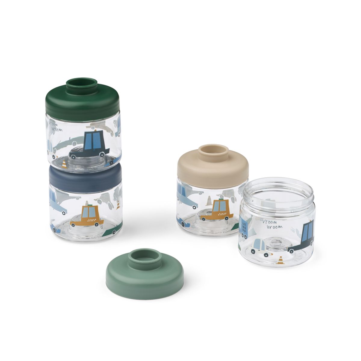 LIEWOOD DOMINIQUE boks til babymad 4-pak - Cars / Sandy - Snackboks