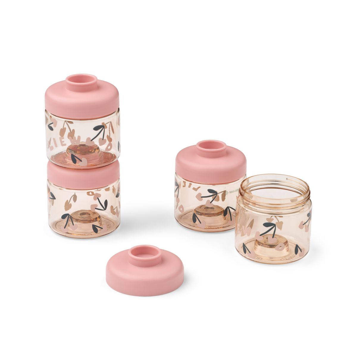 LIEWOOD DOMINIQUE boks til babymad 4-pak - Cherry heart / Rosey - Snackboks