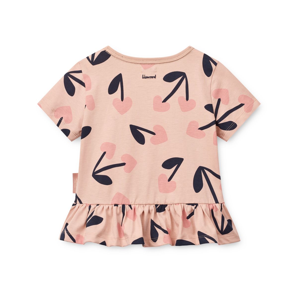 LIEWOOD KYA kortærmet peplum t-shirt - Mega Cherry heart / Rosey - T-shirt