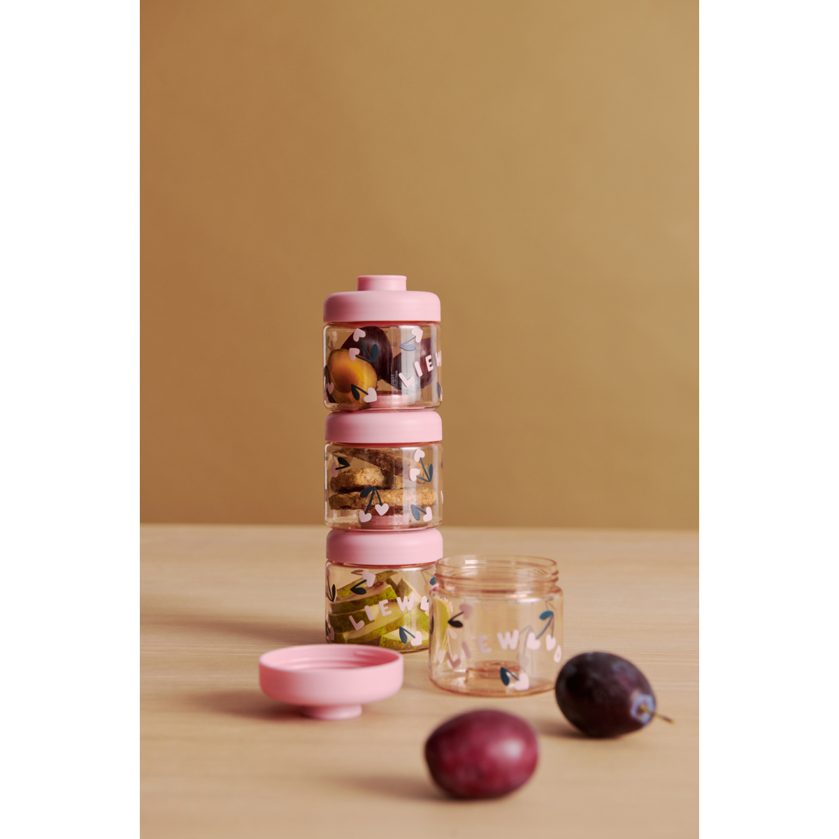 LIEWOOD DOMINIQUE boks til babymad 4-pak - Cherry heart / Rosey - Snackboks