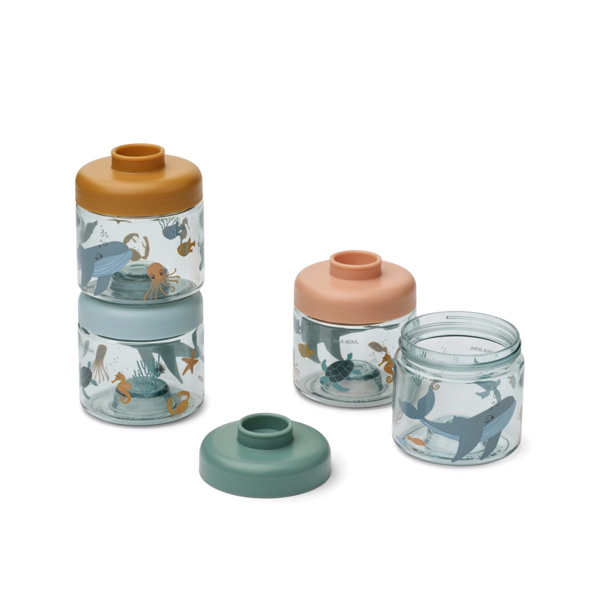 LIEWOOD DOMINIQUE boks til babymad 4-pak - Sea creature / Sandy - Snackboks