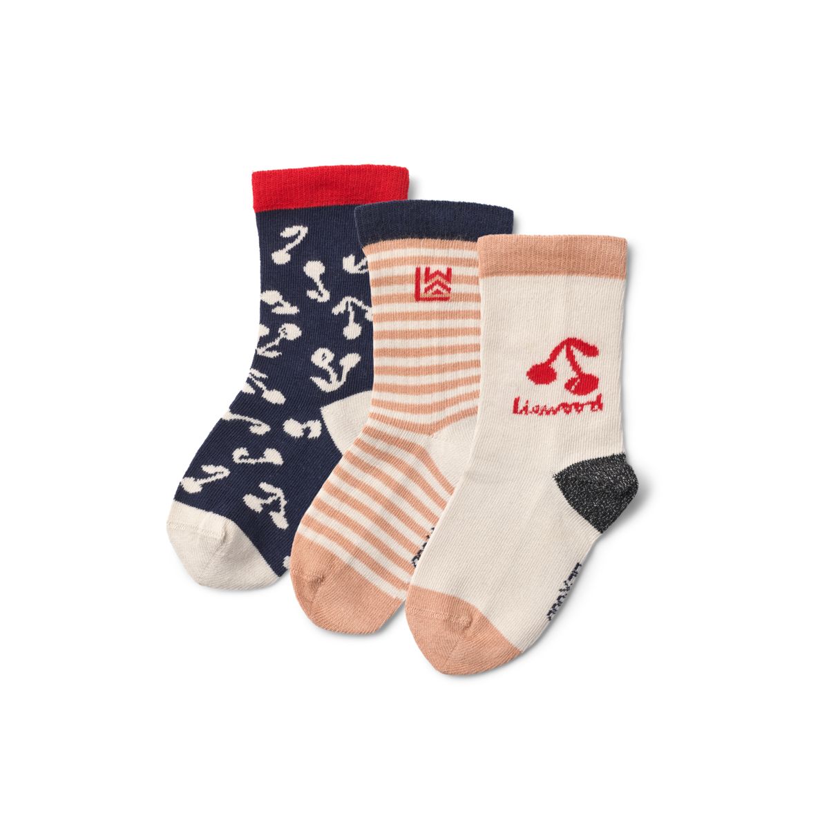 LIEWOOD Silas Strømper 3 par - Cherry blossom / Classic navy - Sokker/Strømpebukser