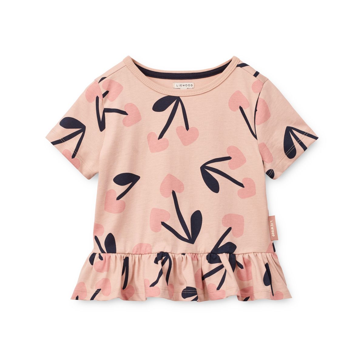 LIEWOOD KYA kortærmet peplum t-shirt - Mega Cherry heart / Rosey - T-shirt