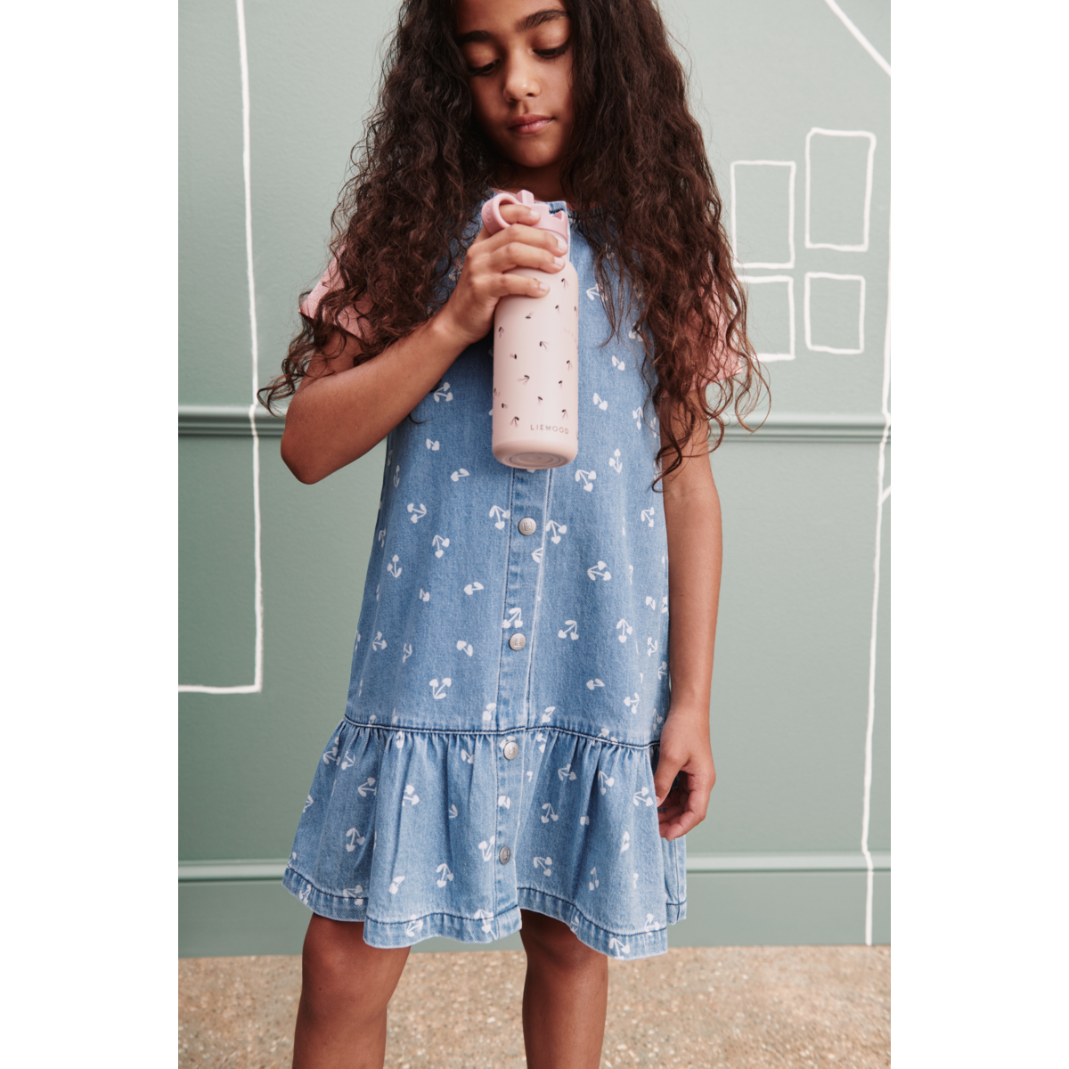 LIEWOOD SYBILLA lys denimkjole - Cherry heart sandy / Denim - Kjole