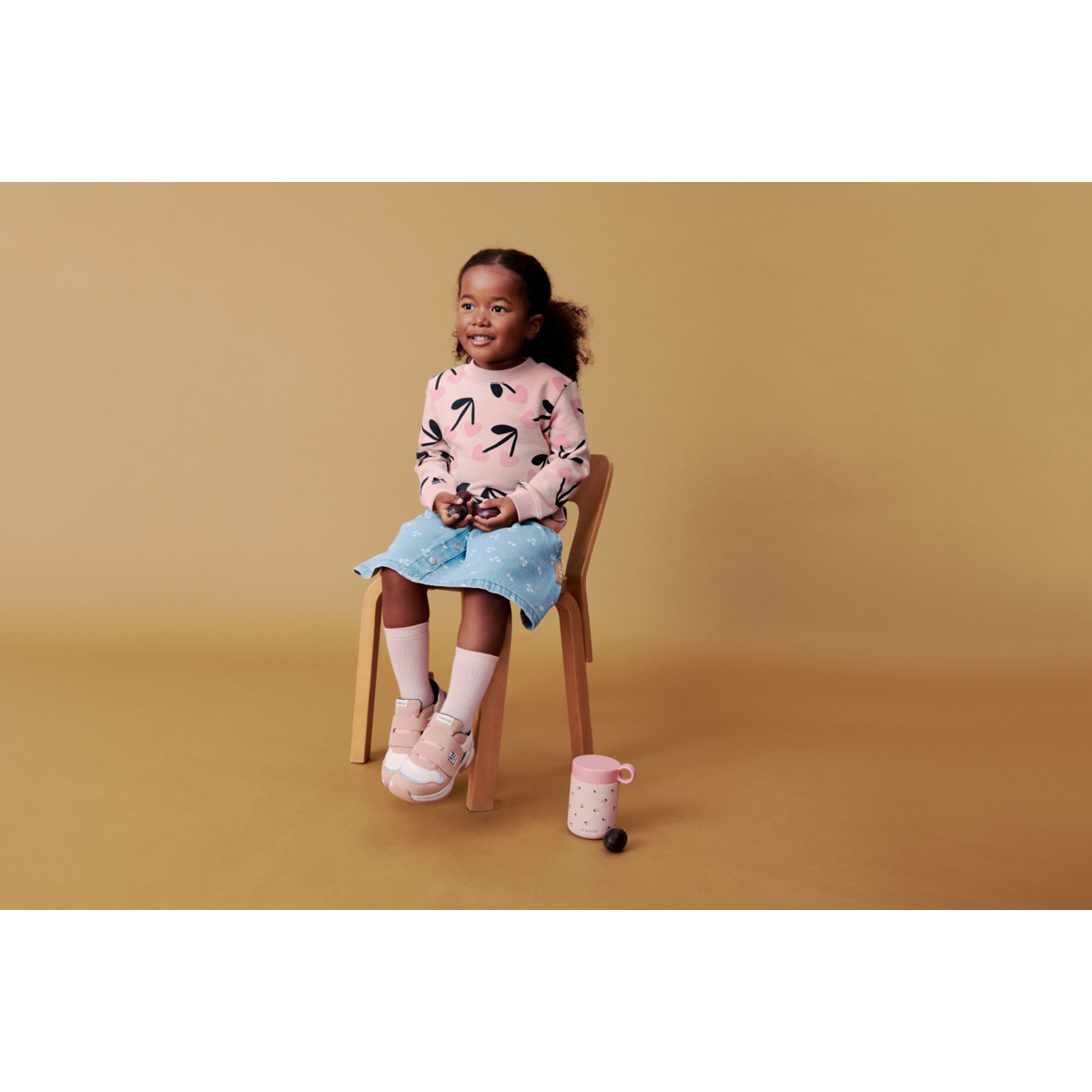 LIEWOOD RIO lys denimnederdel med print - Cherry heart sandy / Denim - Nederdele